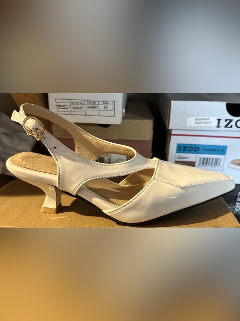 Fashion Womens Slingback Pointed Toe Heel Sandals White Patent Size 6 M